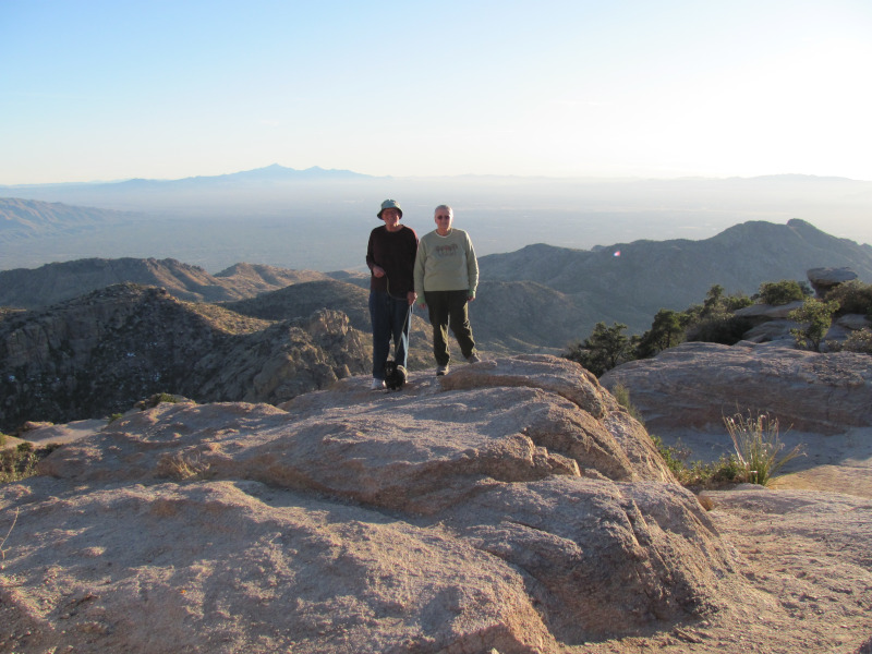 Wade, Leonora, and Tootsie standing in the Santa Catalina Mountains in Tucson Arizona